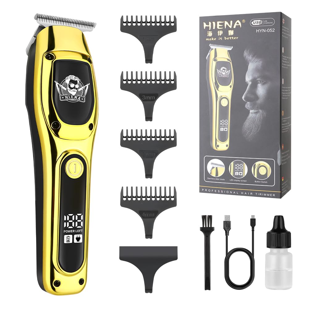 HIENA PRO Professional Hair Clipper for Men, Electric T-Blade Beard Trimmer, Cordless Hair Trimmer, USB Rechargeable Wireless Haircut Clippers, Trimmers for Hair Cutting, Gifts for Men