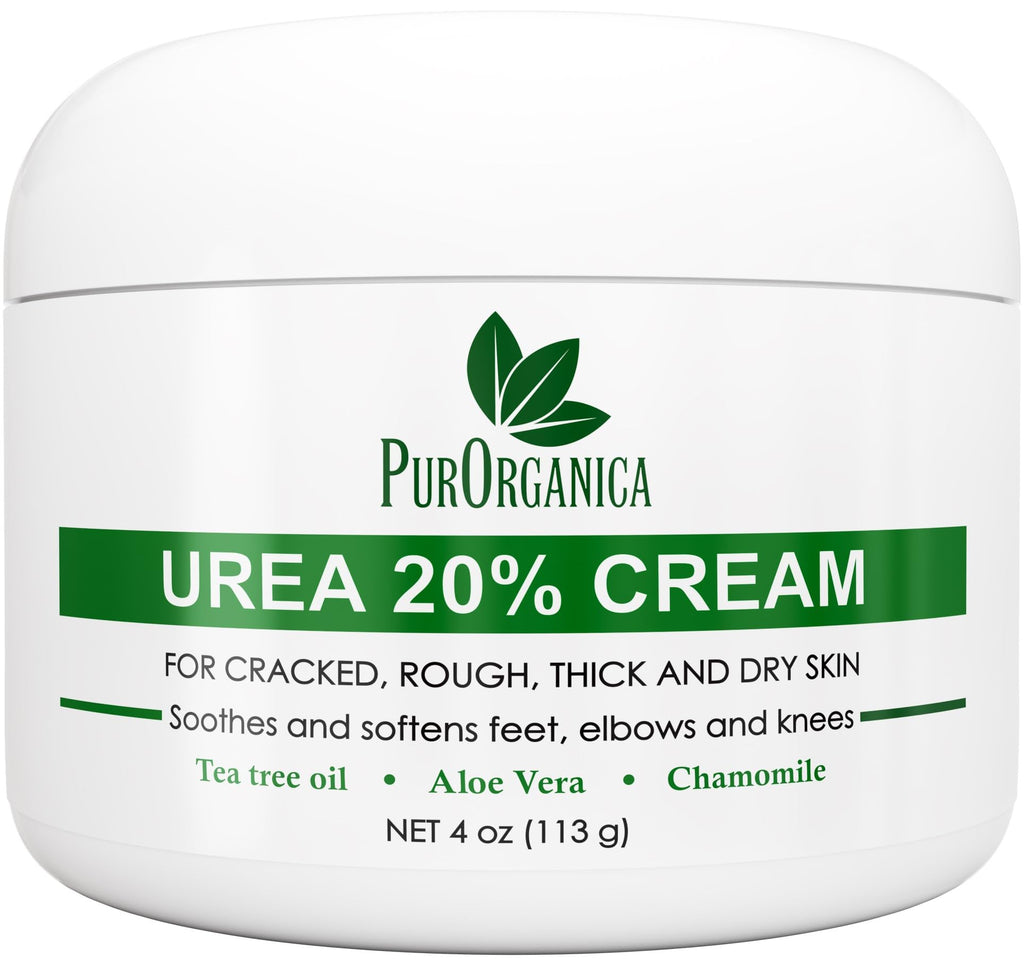 PurOrganica Urea Cream 20% – Made in USA, Maximum Strength Foot Cream for Dry, Cracked Heels, Corns, Calluses & Rough Feet, Exfoliating Moisturizer