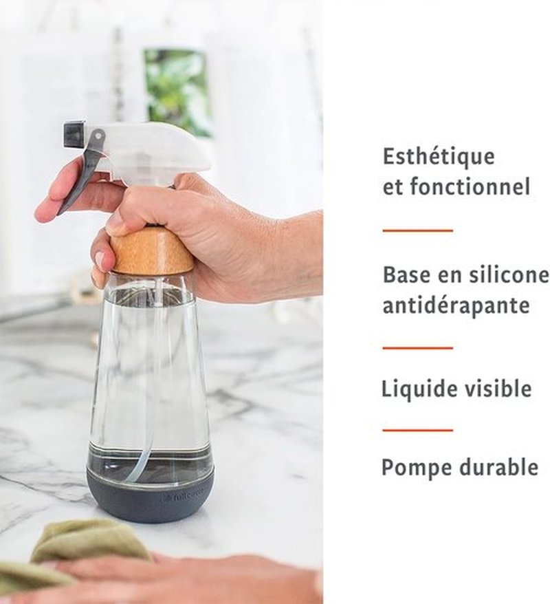 Full Circle 16oz Glass Spray Bottles - Green & Gray with Stream & Mist Modes, Bamboo Accents