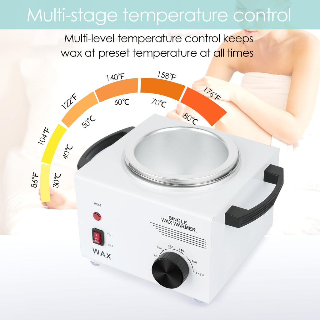 Single Wax Warmer Professional Electric wax Heater for Hair Removal- Wax Pot with 50pcs Sticks Heat up Quickly & Fahrenheit Dial, Paraffin Facial Skin Body SPA Salon Equipment