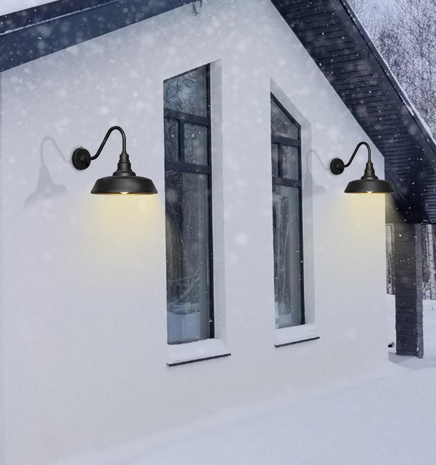Franing 15 Inch Large Outdoor Gooseneck Barn Light, Dusk to Dawn Barn Lights 2-Pack, Exterior Classic Black Barn Light for Porch, Farmhouse, Garage, Gooseneck Lighting