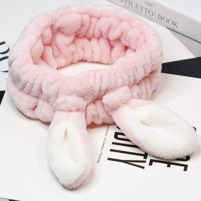 Skiennix Soft Flannel Bunny Ear Makeup Headband - 2 Pack for Comfortable Shower Use