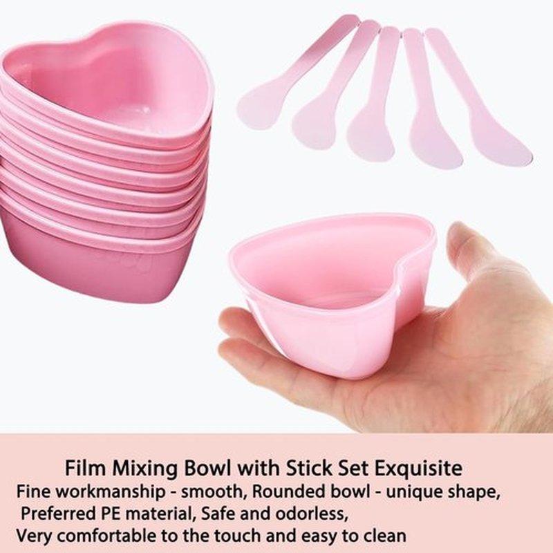 icyhey 15 Pairs Pink Heart-shaped Plastic Facial Mask Mixing Bowls Set with Spatulas - DIY Skincare Mixing Tool Kit, Mud Masks, Home Salon, and Beauty Salon Use, Face Mask Applicator Tool(15Pcs)