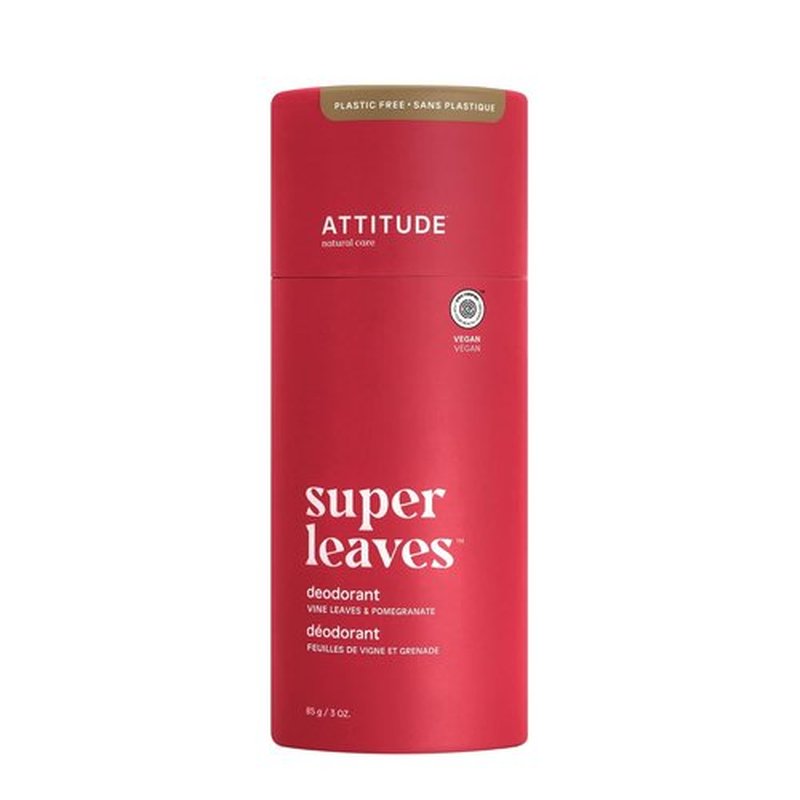 ATTITUDE Plastic-Free Deodorant - EWG Verified, Vegan & Aluminum-Free, Vine Leaves & Pomegranate, 3 Oz
