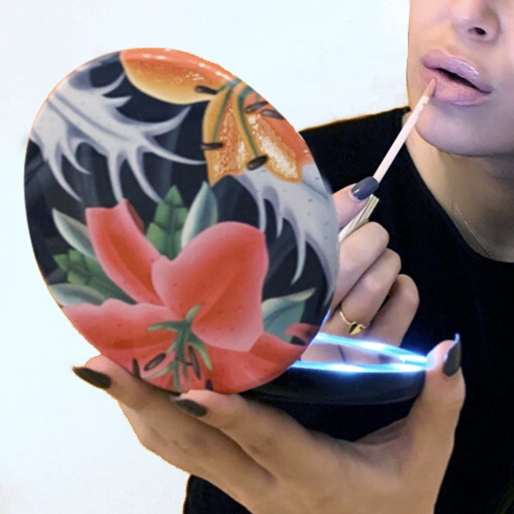 Pop Sonic Circle LED Compact Mirror - Adjustable Brightness Light Up Travel Mirror w/ 1x/5x Magnifiers - Portable Makeup Mirror w/LED Lights (Marble)