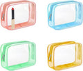 Skiennix Clear Makeup Bag Set - TSA Approved Small Toiletry Organizers | 4 Pack in Pink, Orange, Green, Blue