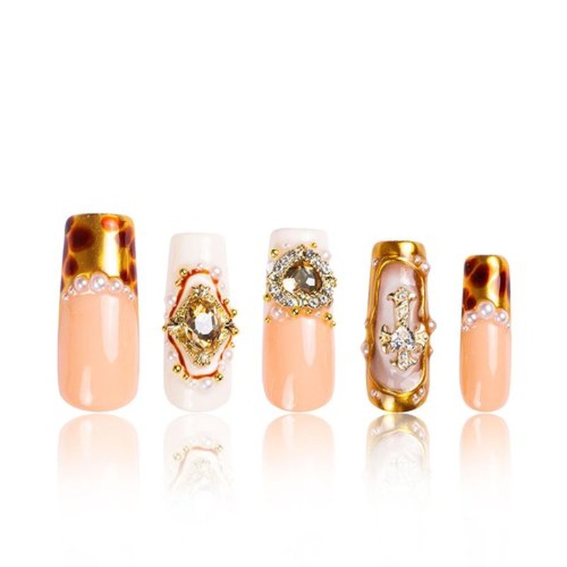 LOVFUL Press on Nails Regal Romance | Handmade with Full Covered Crystals | Reusable Full Cover Nails | Square Classic Regular 1.3 in | H366-S