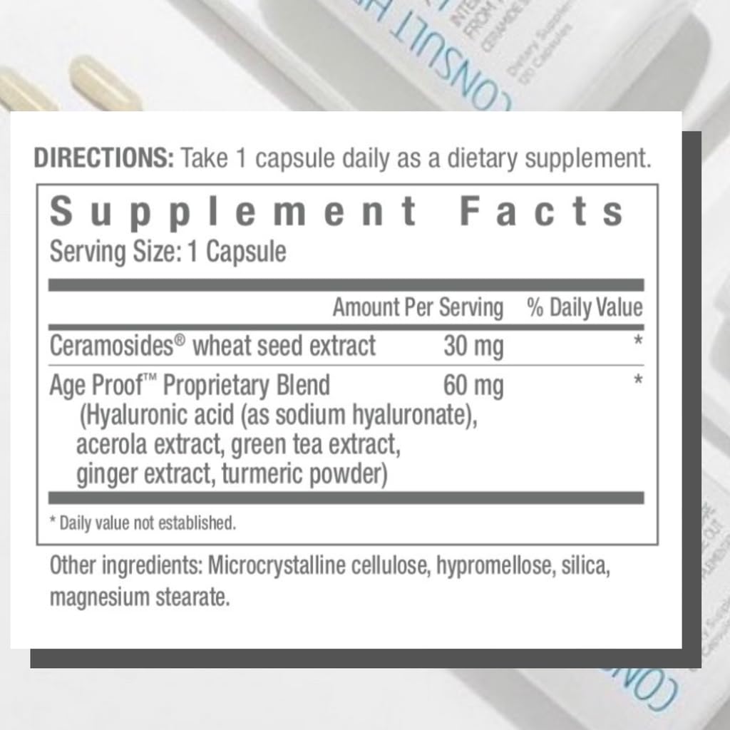 Consult Health Age Proof Ceramide Dietary Supplement Capsules - Hyaluronic Acid for Hydrated and Plump Skin - 120 Count (Pack of 1)