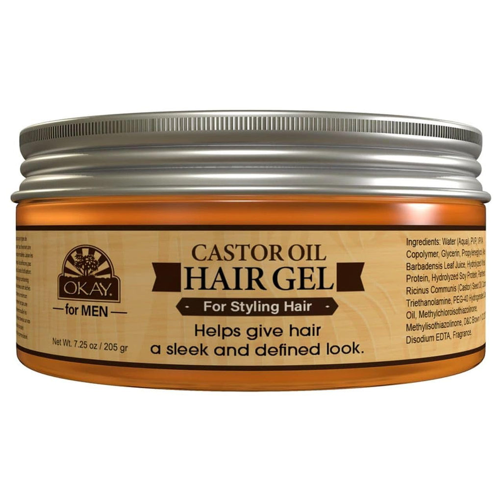 OKAY MEN Castor Oil Hair Gel - Castor Oil Gel for Men, Strong Hold & Shine Pomade for Natural Curly Hair, Anti Frizz Gel for Styling Braids, Locs, Twists - 7.25 Oz (Pack of 1)