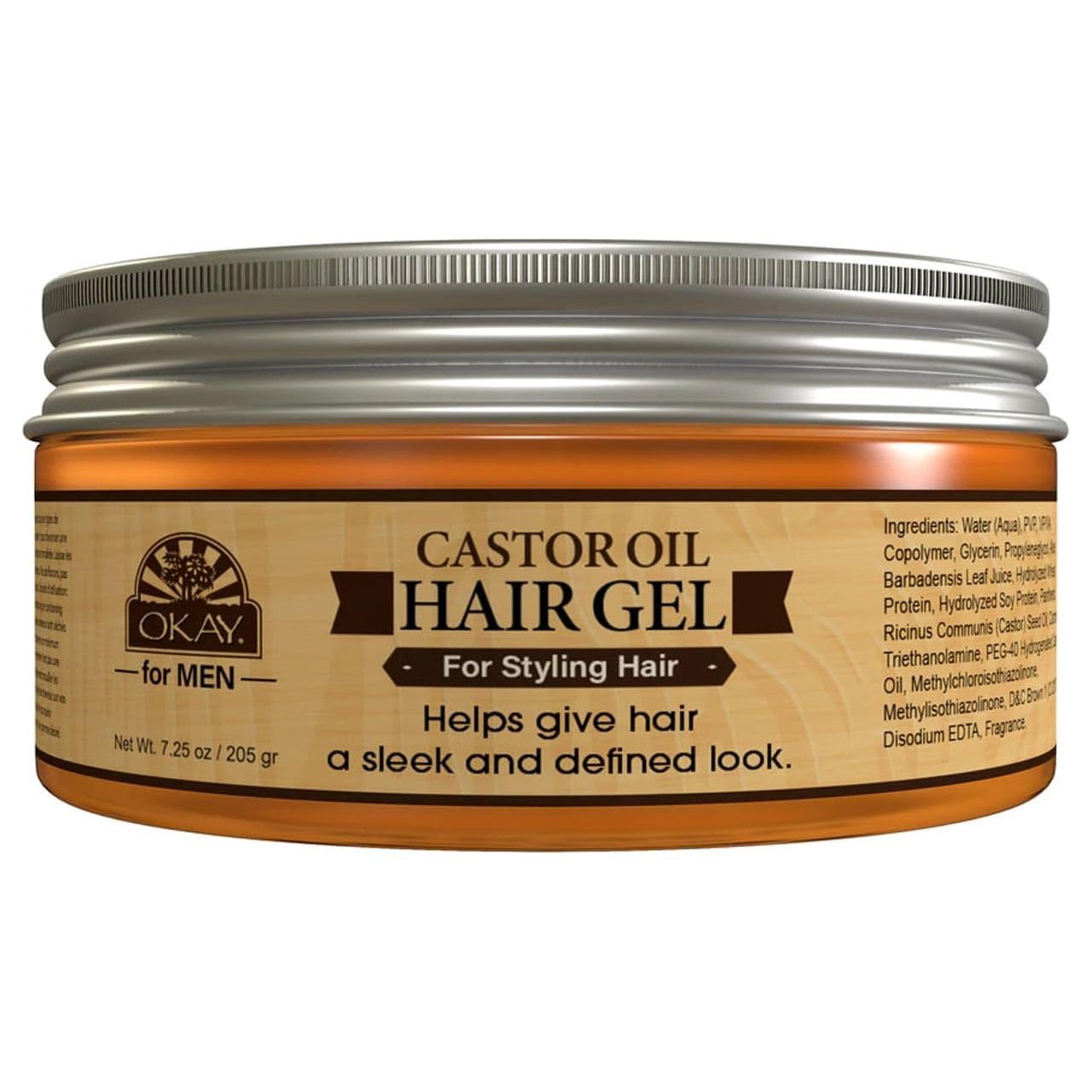 OKAY MEN Castor Oil Hair Gel - Castor Oil Gel for Men, Strong Hold & Shine Pomade for Natural Curly Hair, Anti Frizz Gel for Styling Braids, Locs, Twists - 7.25 Oz (Pack of 1)