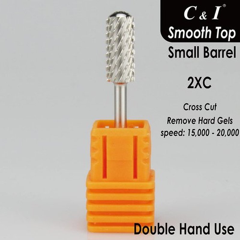 C & I Small Barrel Smooth Top Nail Drill Bit, Safety Round Top, Professional Electric File for Manicure Drill Machine, Remove Nail Gels, Acrylics, 3/32” (Double Coarse - 2XC)
