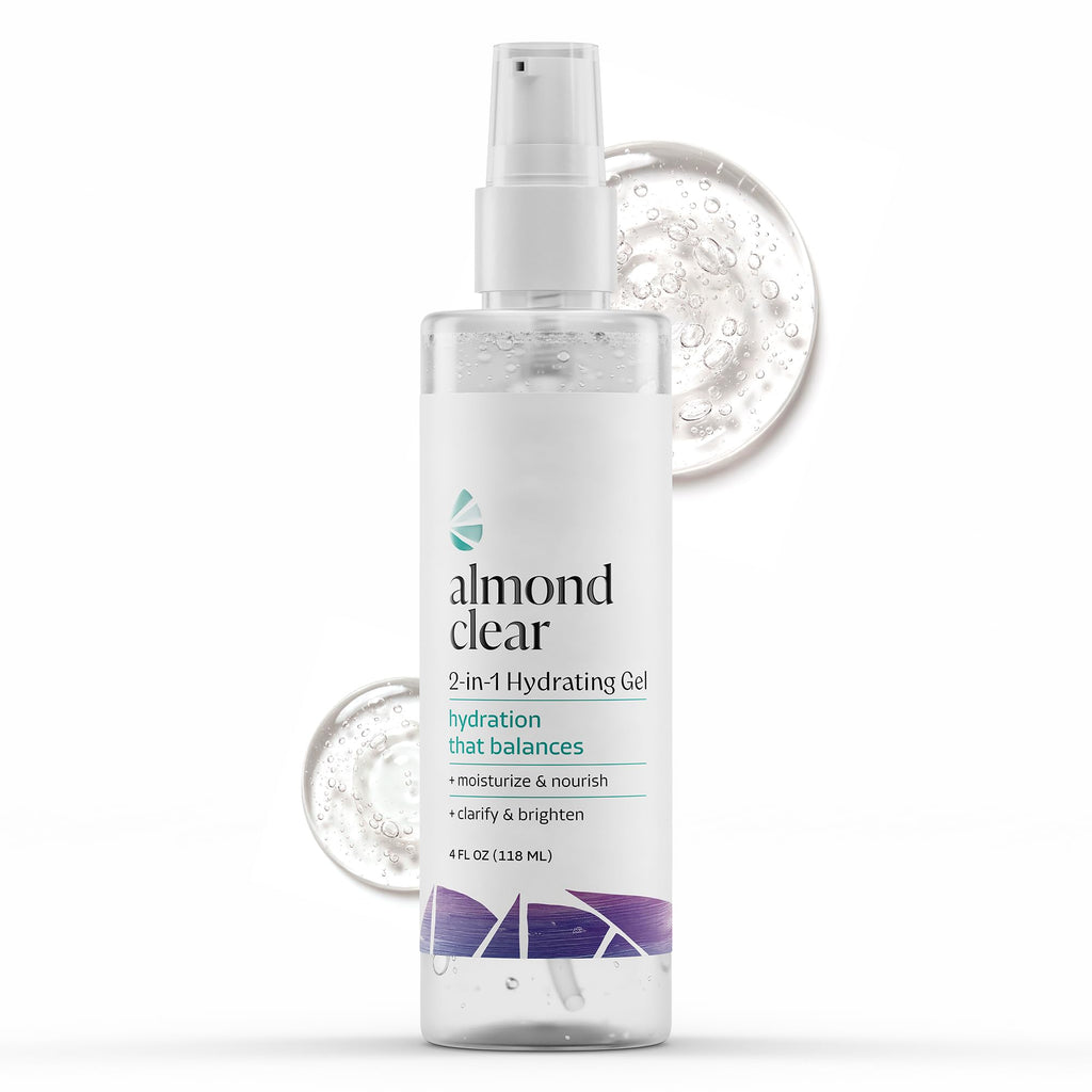 Almond Clear 2-in-1 Hydrating Gel | Lightweight Mandelic Acid Moisturizer for Oily, Blemish-Prone Skin | Aloe Vera, Squalane, Hyaluronic Acid, Mandelic Acid, Bakuchiol | 4 oz