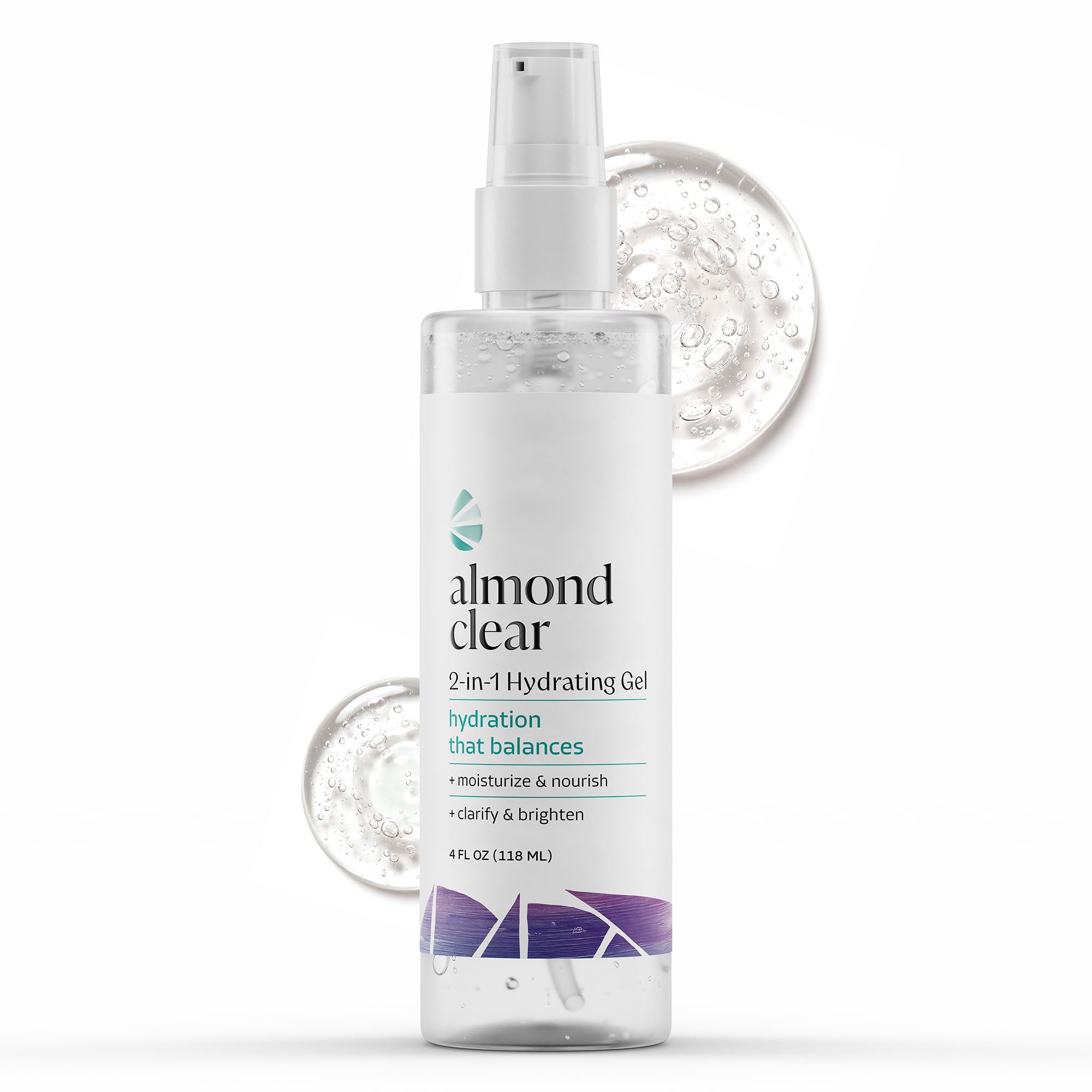 Almond Clear 2-in-1 Hydrating Gel | Lightweight Mandelic Acid Moisturizer for Oily, Blemish-Prone Skin | Aloe Vera, Squalane, Hyaluronic Acid, Mandelic Acid, Bakuchiol | 4 oz