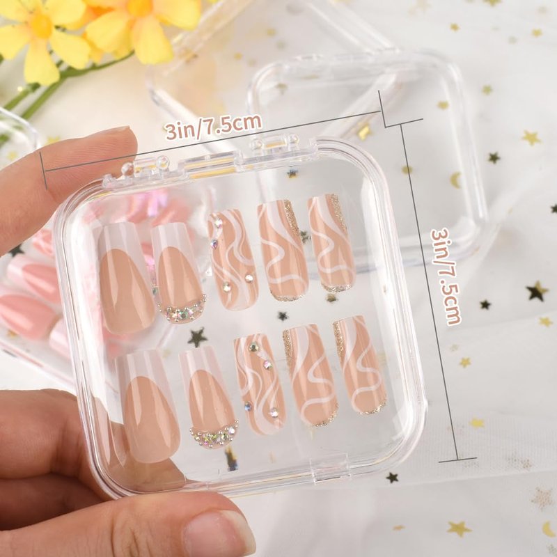 VYNYJOAN 15PCS Press On Nail Storage Box Fake Nail Container Packing Box With Adhesive Double Sided Tape for Nail Art Storage (Not Include Press On Nail)