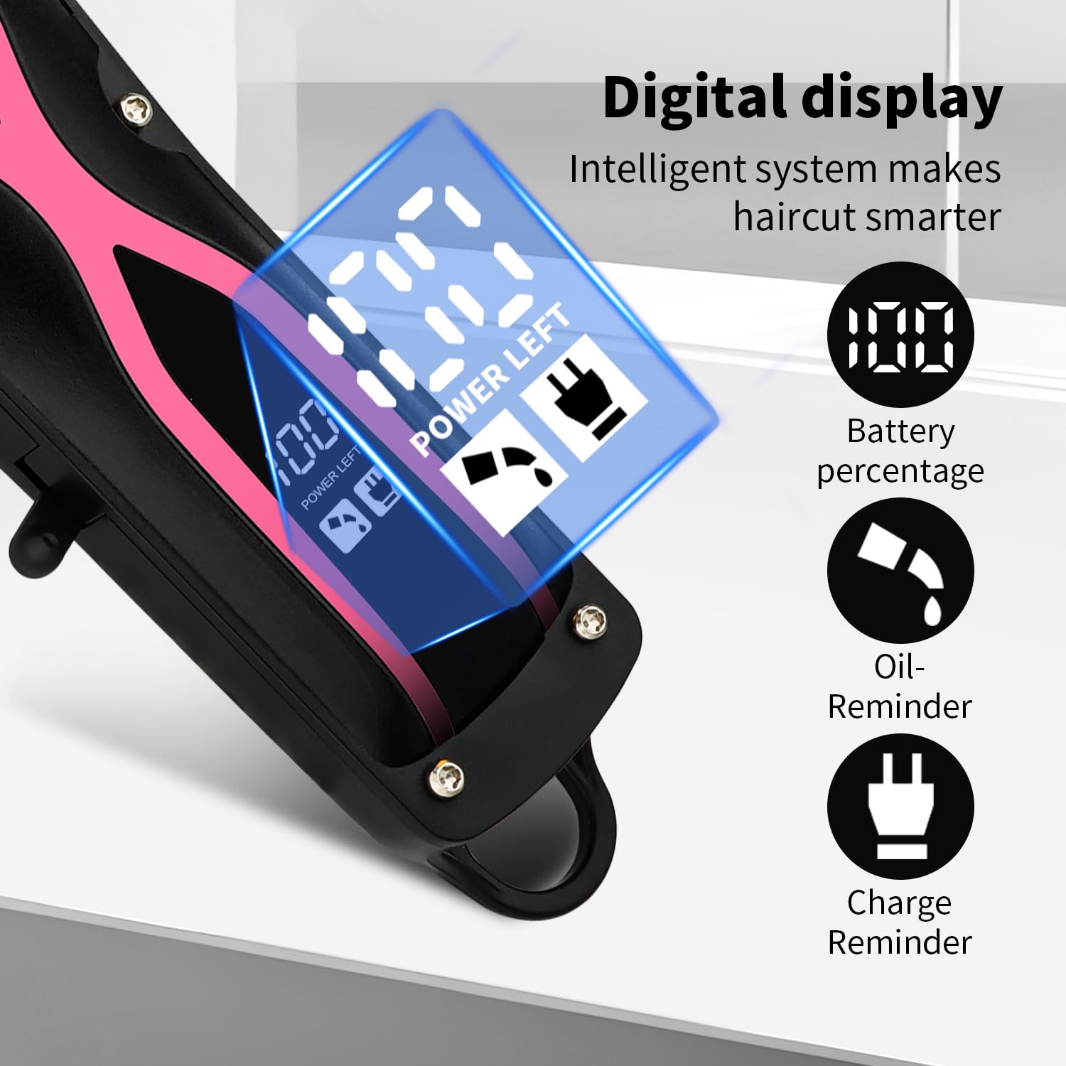HIENA PRO Hair Clippers for Men, Professional Electric Hair Clipper and Trimmer, Rechargeable Haircut Clipper, Cordless Hair Cutting Tool with LED Display, Perfect Gifts for Men(Pink)