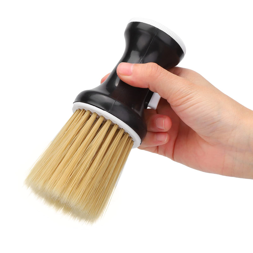 Chazcool Neck Duster with Powder Dispenser, Haircutting Cleaning Brush for Neckline and Ears, Soft Barber Powder Brush, Skin Friendly, Non Slip, Lightweight, Portable, Black