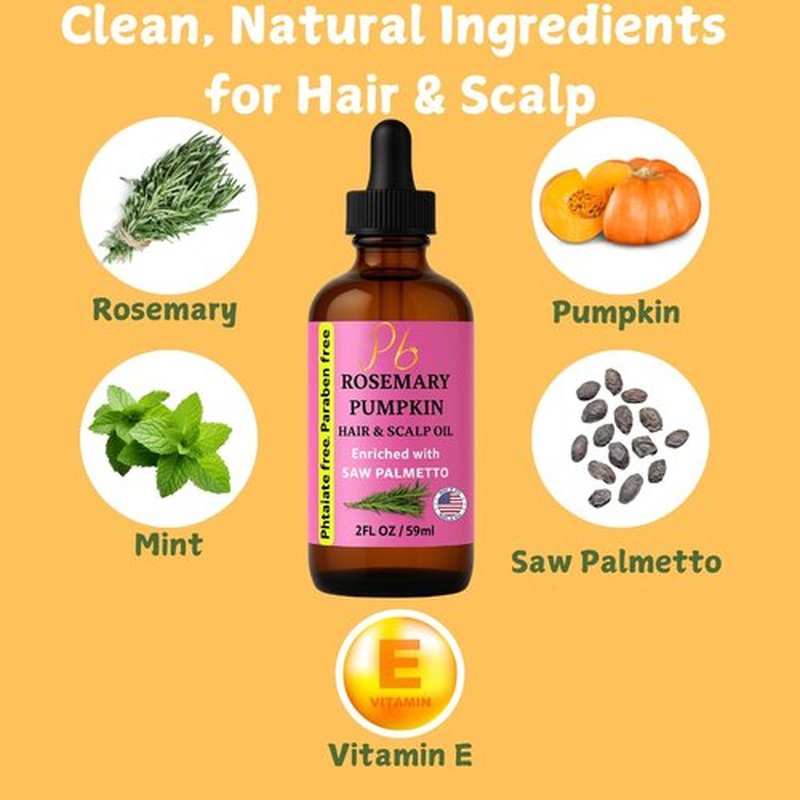 Pomberries Rosemary Oil for Hair Growth, Scalp & Fuller-Looking Hair | Blend with Pumpkin Seed, Saw Palmetto, Mint & Vitamin E | Rosemary & Mint Hair Oil | 2 fl oz