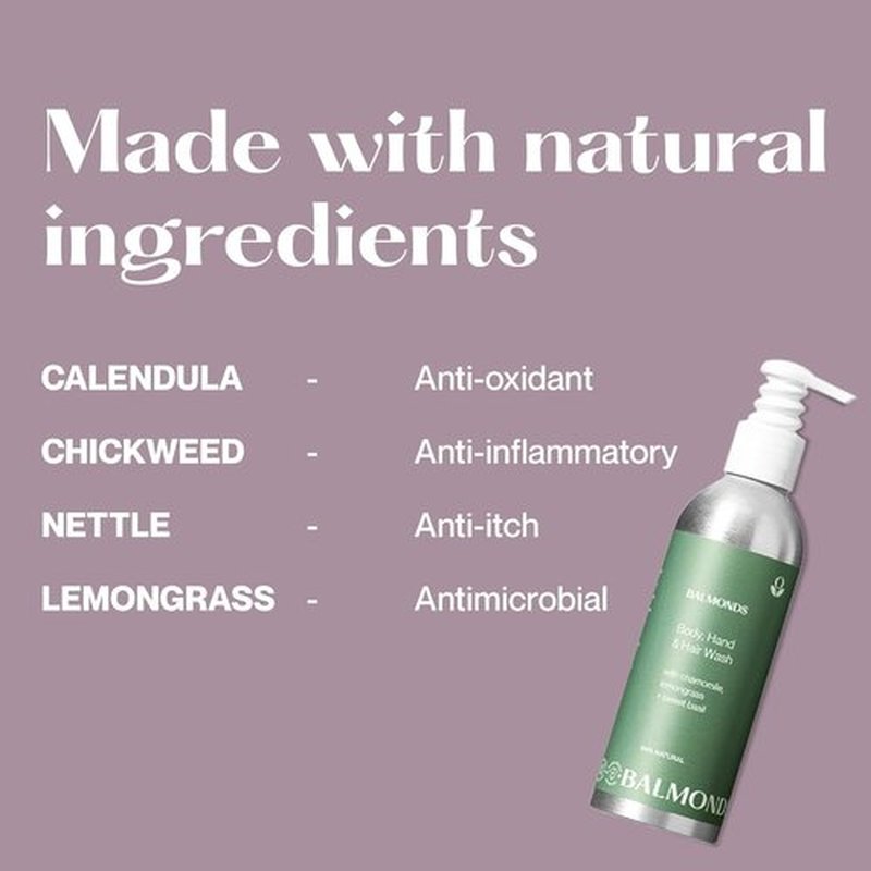 Balmonds Body Wash | 100% Natural Shampoo & Body Wash for Dry, Sensitive Skin - Vegan & Cruelty-Free (7.1 oz)