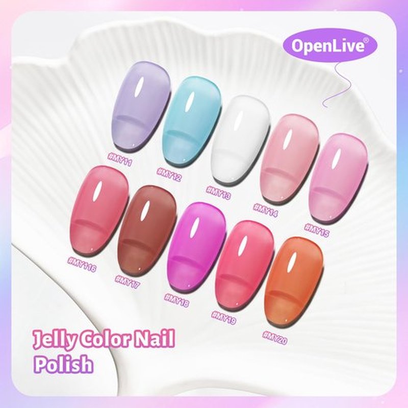 OpenLive Jelly Nail Polish Set, 10 Color With Base and Top Coat Nail Polish
