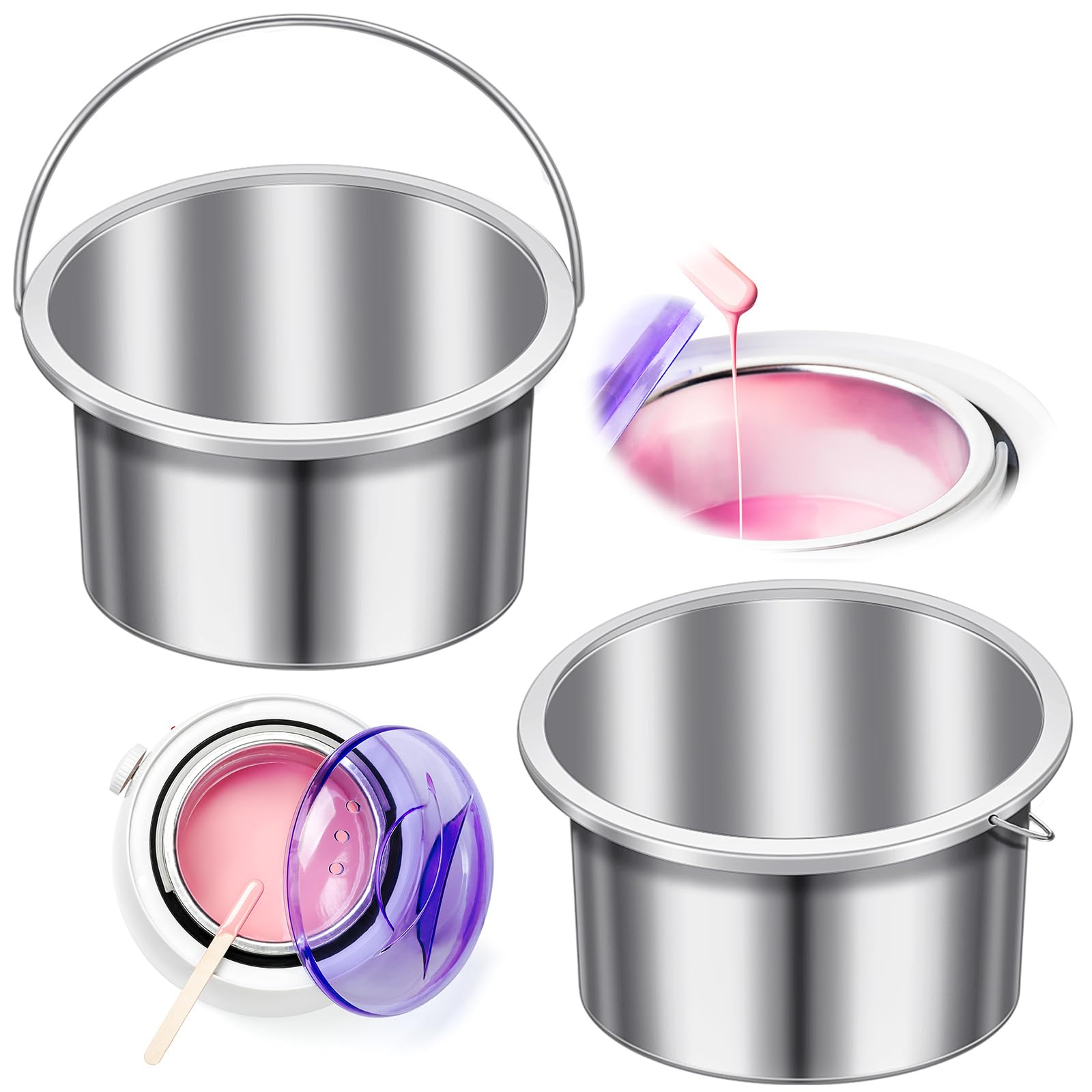 BBTO 1 Pcs Wax Pot Wax Melt Warmer Replacement Inner Pot Liner 14oz Metal Tin 4'' Portable Hair Removal Waxing Bowl Container for 500 ml Hair Removal Machine