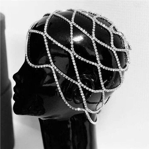 Rhinestone Cap Headpiece For Women Crystal Tassel Hair Accessories Belly Cap Headpieces Wedding Bridal Head (silver 007)