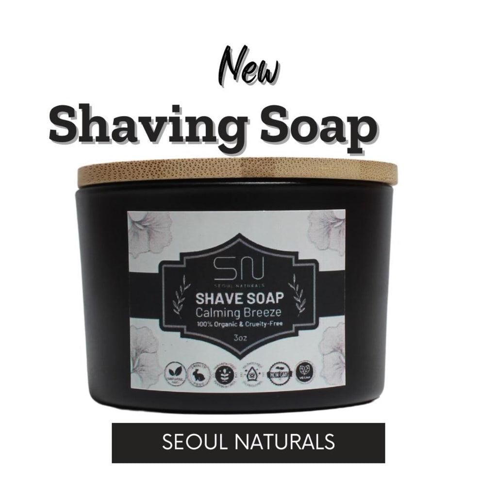 Seoul Naturals Organic Shave Soap Set with Barber Brush, Calming Breeze Scent, k beauty, 3 oz