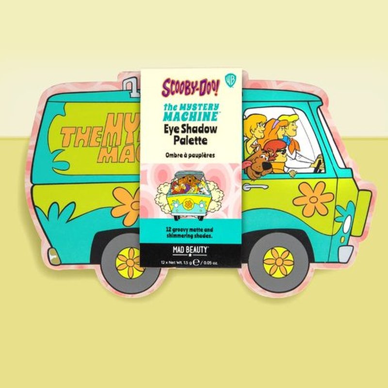 Mad Beauty Scooby-Doo Mystery Machine Eye Shadow Palette | Lid Mirror, Travel Ready, Metallic Shimmers, Pressed Glitter | Cruelty-Free Cosmetics | Great Gift for Women, Adults, and Kids