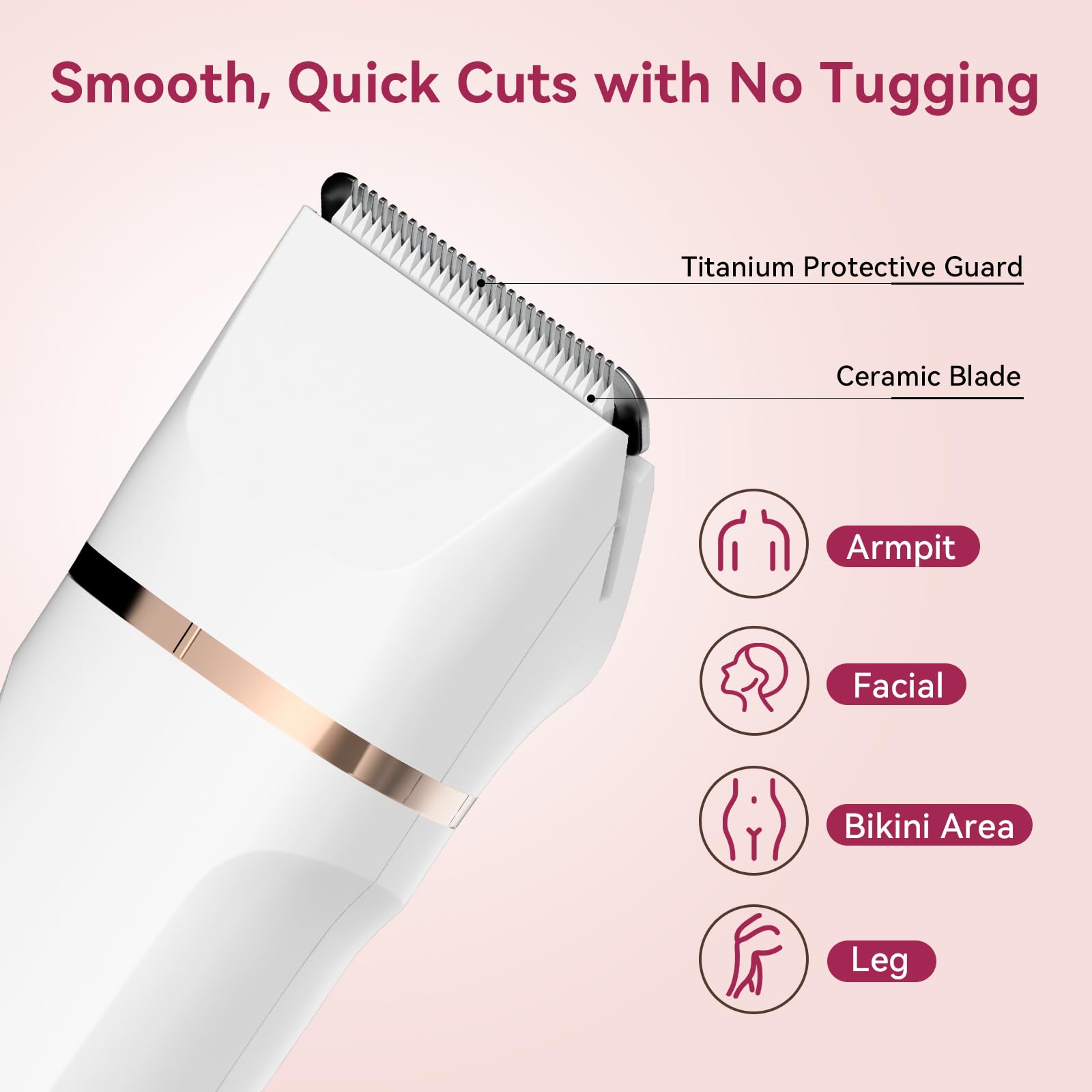 4-in-1 Electric Bikini Trimmer for Women - Painless Electric Razors for Facial/Body/Armpit/Pubic Hair, IPX7 Waterproof Replaceable Shaver Head & Nose Hair Trimmer for Travel, Gifts for Girlfriend Wife