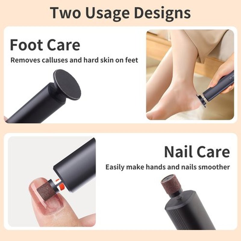 Electric Foot Callus Remover,FyndAna 2in 1 Rechargeable Foot File for Feet & Hand,6 Speeds with Sandpaper,Sanding Ring and Base,Wireless Foot Care Kit for Dead Skin and Calluses,Black