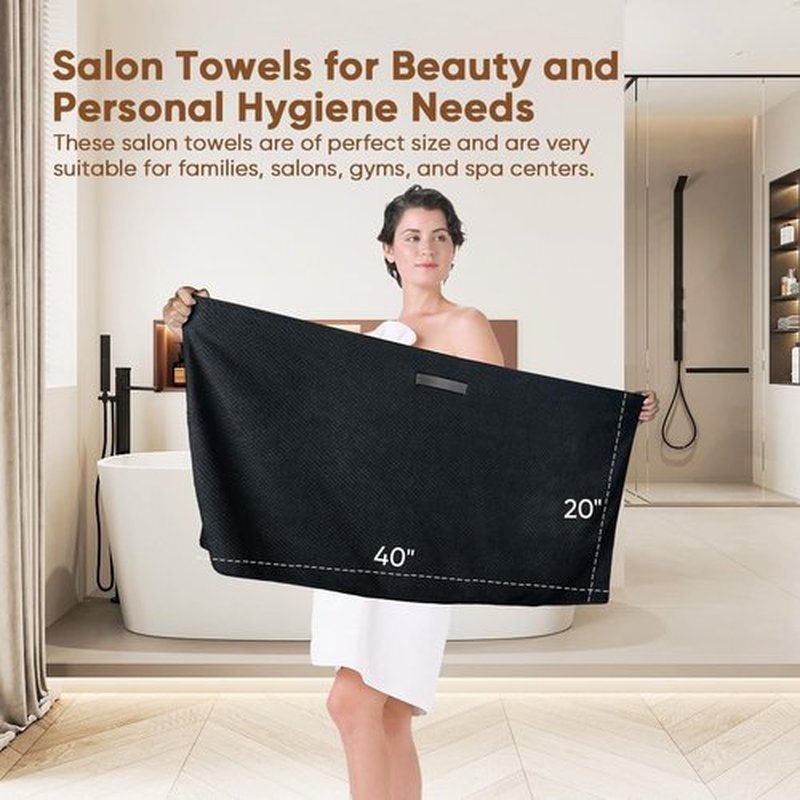 HOMEXCEL 5 Pack Large Microfiber Hair Towel Wrap for Women, Black- 40 x 20 inches Super Soft, Fast Drying Turbans for Long, Thick, Curly Hair - Anti Frizz Wrap with Elastic Strap