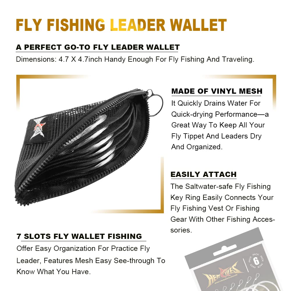 HERCULES Pre-Tied Loop Fly Fishing Leader 6 Pack with Tapered Leader Wallet, 9FT - 5X - 3.7LB