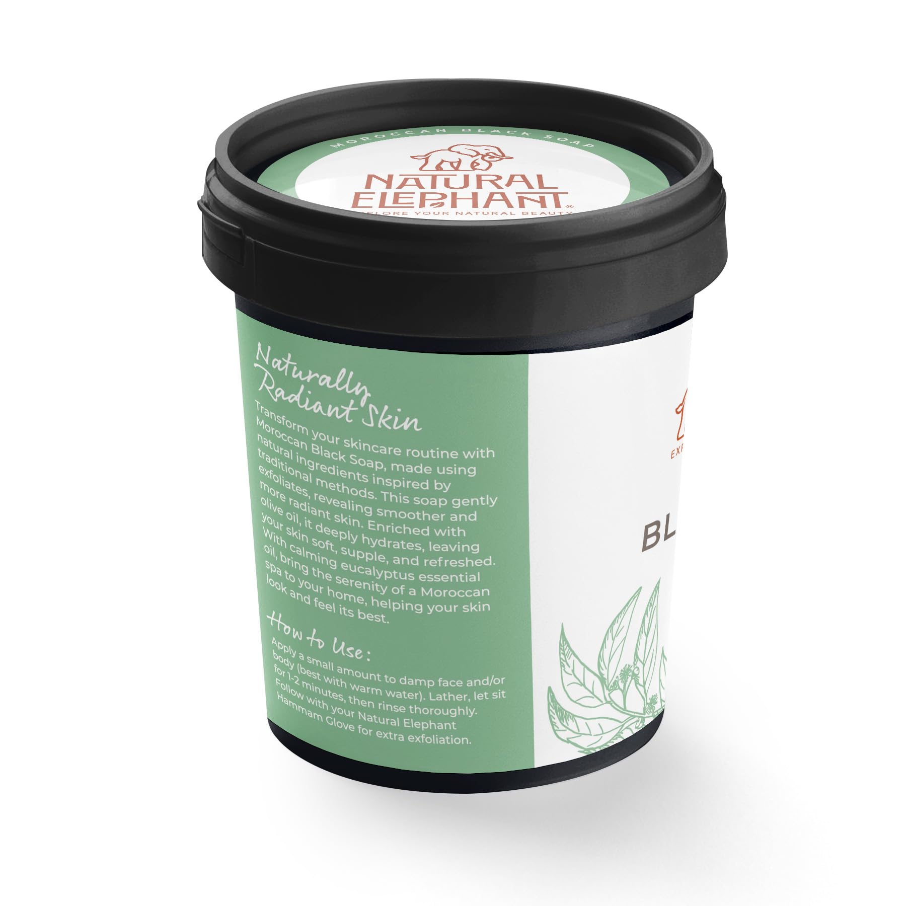 Natural Elephant Moroccan Black Soap | 7oz | Nila Indigo | Traditional Hammam Beldi Soap, 100% Natural Ingredients, Ideal for Exfoliating and Even Skin Appearance