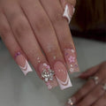 Square Press on Nails Long Fake Nails with Flower and Butterfly Charm Designs White False Nail Tips Long Square Acrylic Nails Full Cover Exquisite Design Artificial Nails for Women Girls 24pcs