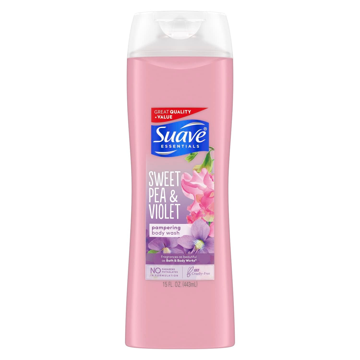 Suave Essentials Body Wash, Sweet Pea and Violet, 15 oz