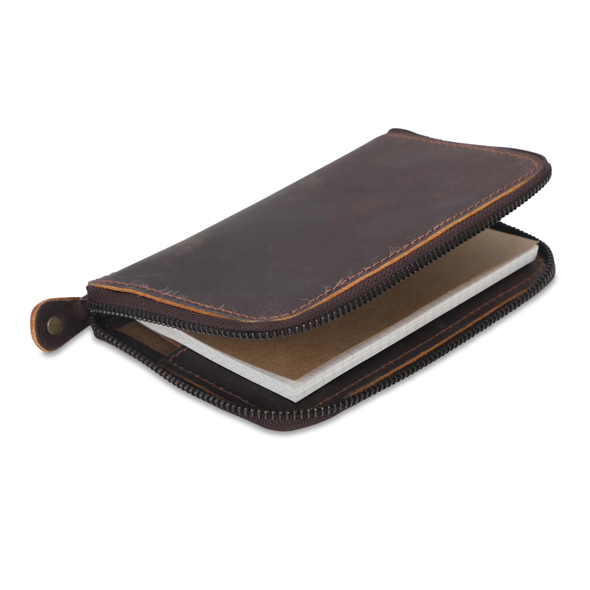 CestAntiQ Zippered Leather Pocket Notebook Cover 3.5x5.5 in., Brown