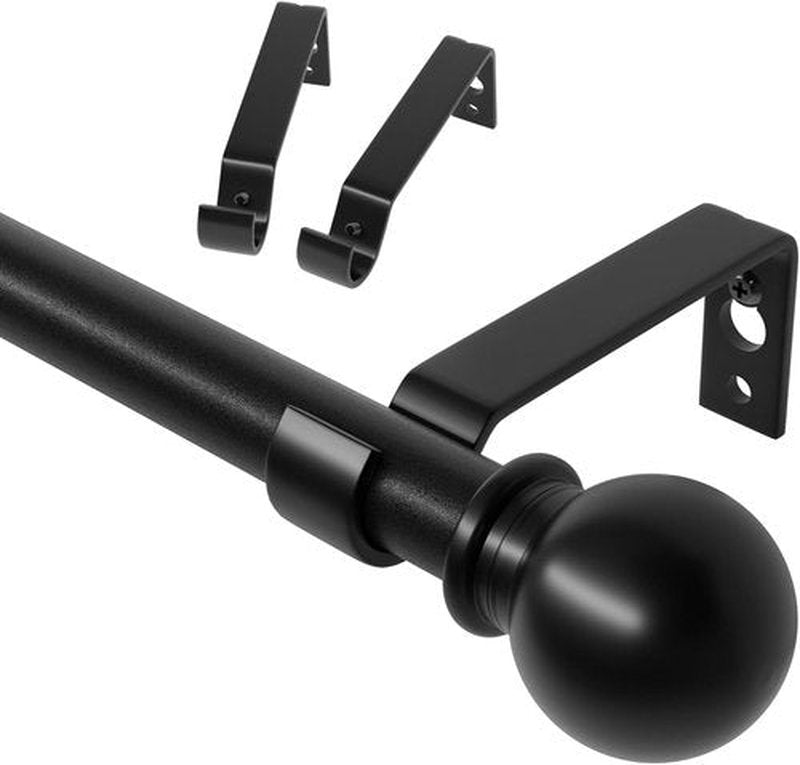 Skiennix Black Curtain Rod Set - Adjustable 28 to 48 Inch Metal Drapery Rod with Brackets | Perfect for Bedroom, Kitchen, Living Room