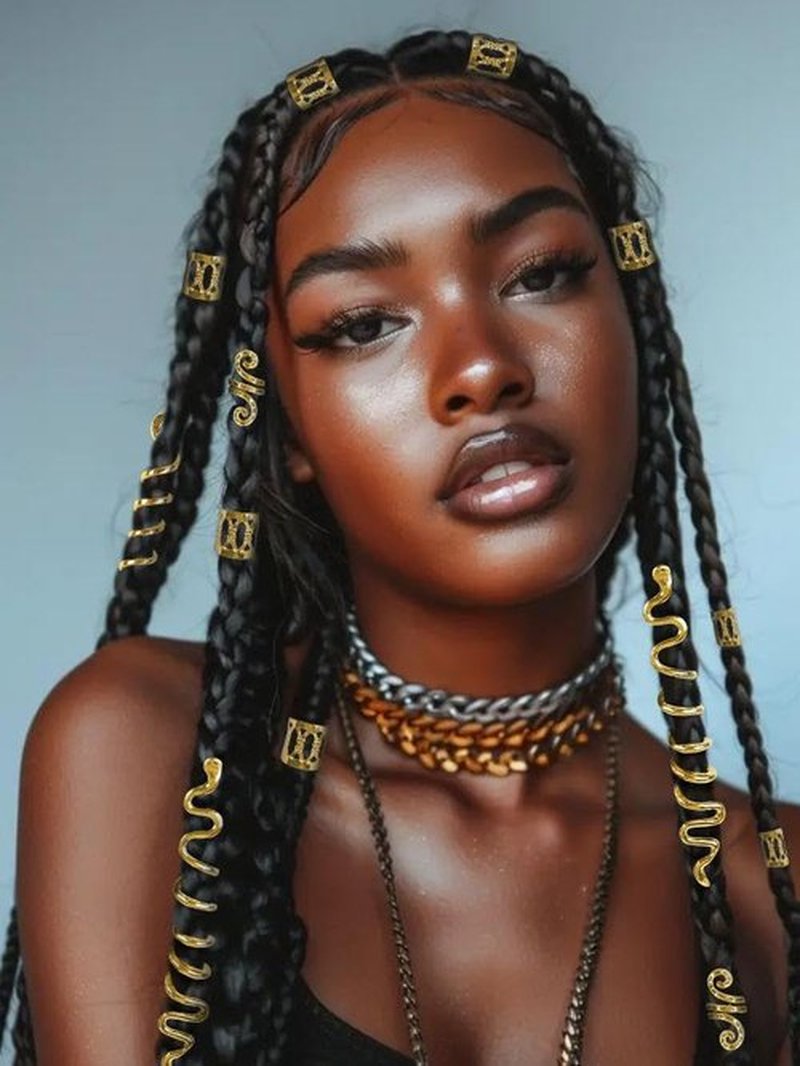 TEBIEKOY 26pcs Gold Hair Accessories for Women Loc Hair Jewelry for Braids Metal Dreadlock Beads Set Snake Hair Clips Decoration Gold