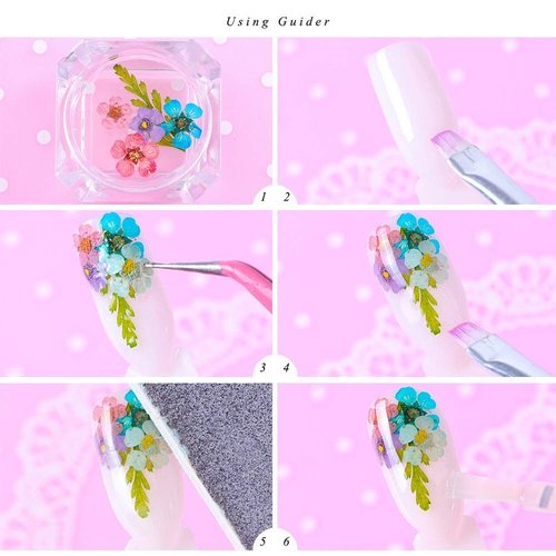 KISSBUTY 36 Colors Dried Flowers & Leaves Nail Art Set, 3D Applique Nail Decoration Sticker, Daisy, White, Pink, White with Yellow, Green