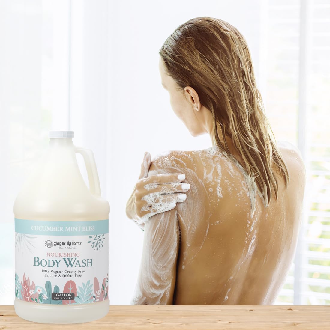 Ginger Lily Farms Botanicals Nourishing Body Wash, 100% Vegan & Cruelty-Free, Cucumber Mint Bliss Scent, 1 Gallon (128 fl oz) Refill