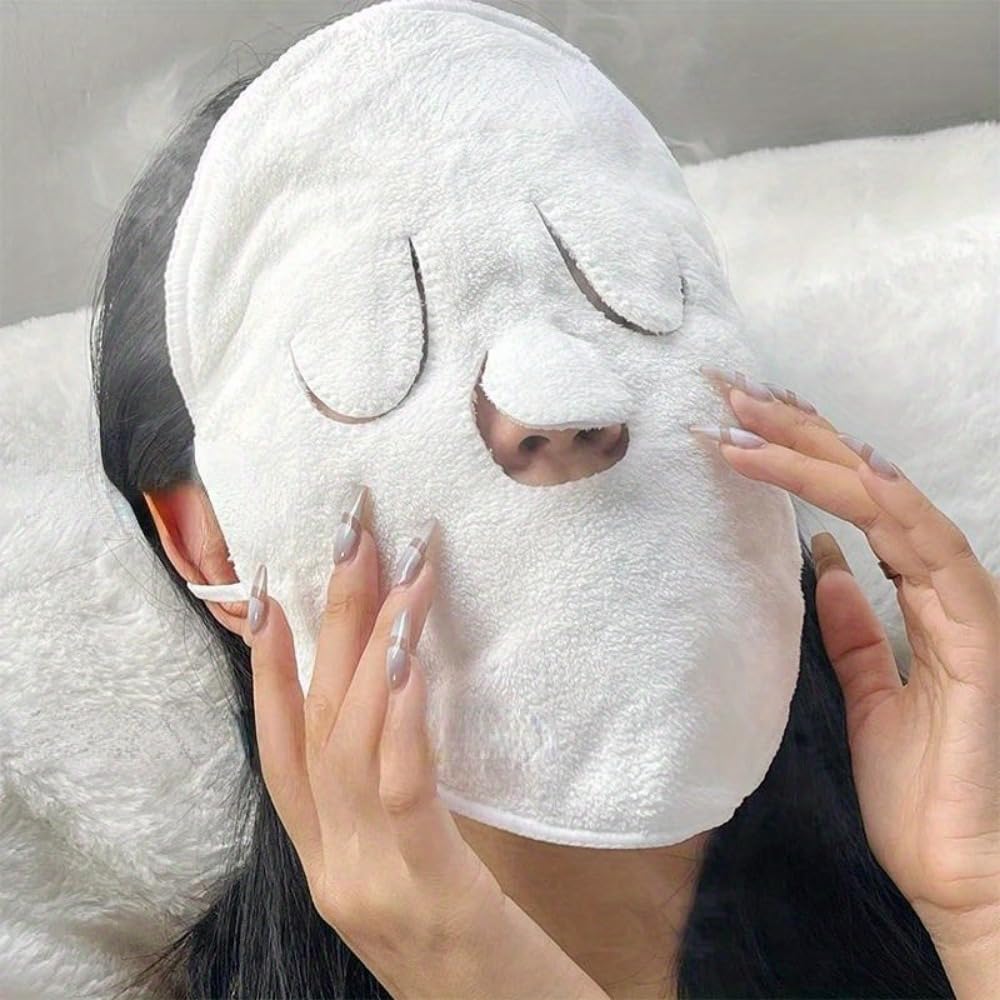 3Hole Towel Mask Cold and Hot Compress Facial Vaporizer Available Towel Moisturizing Beauty Spa Suitable for Women Facial Vaporizer Mask(2 Pack)