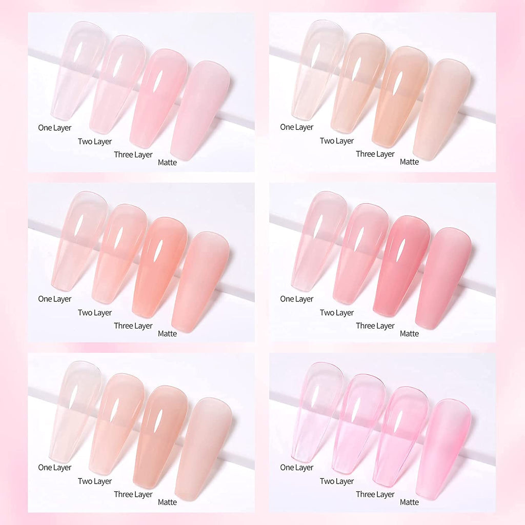 Vishine Nude Gel Polish Kit, Sheer Milky Pink Jelly Transparent Nail Polish UV LED Gel Nail Polish Varnish Nail Art DIY Saon 6Pcs 8ML