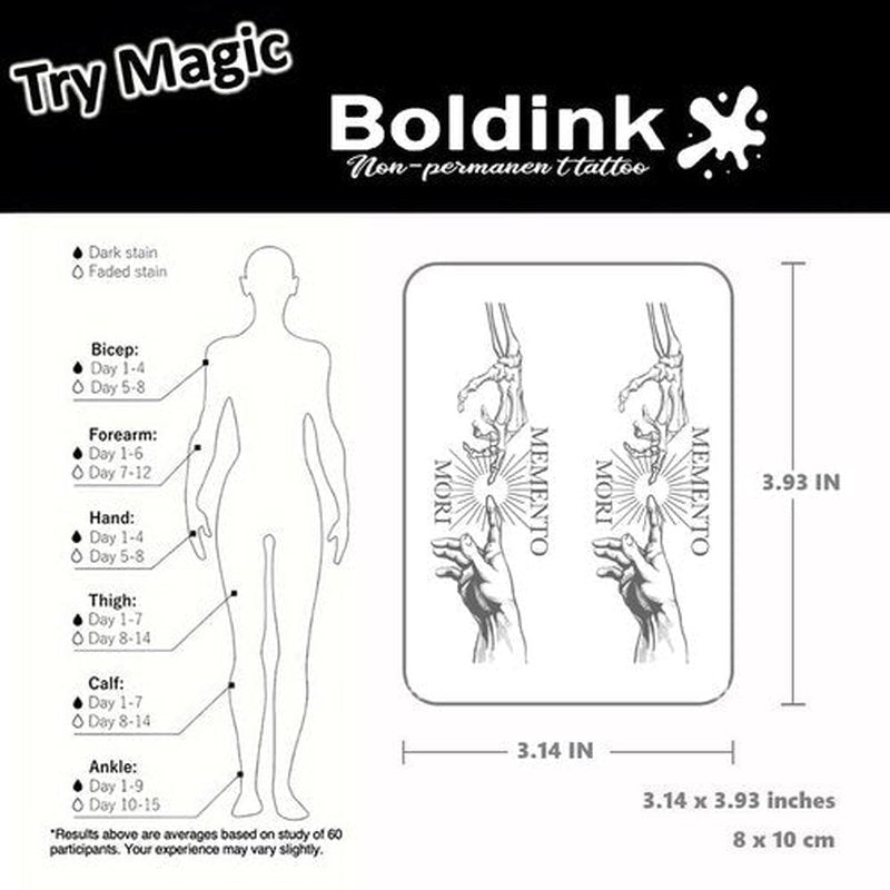Boldink Temporary Tattoos,Semi Permanent Tattoos,15 Days Long Lasting Tattoo Stickers,Waterproof and Anti-reflective,Unique Design(Memento Mori Hand)