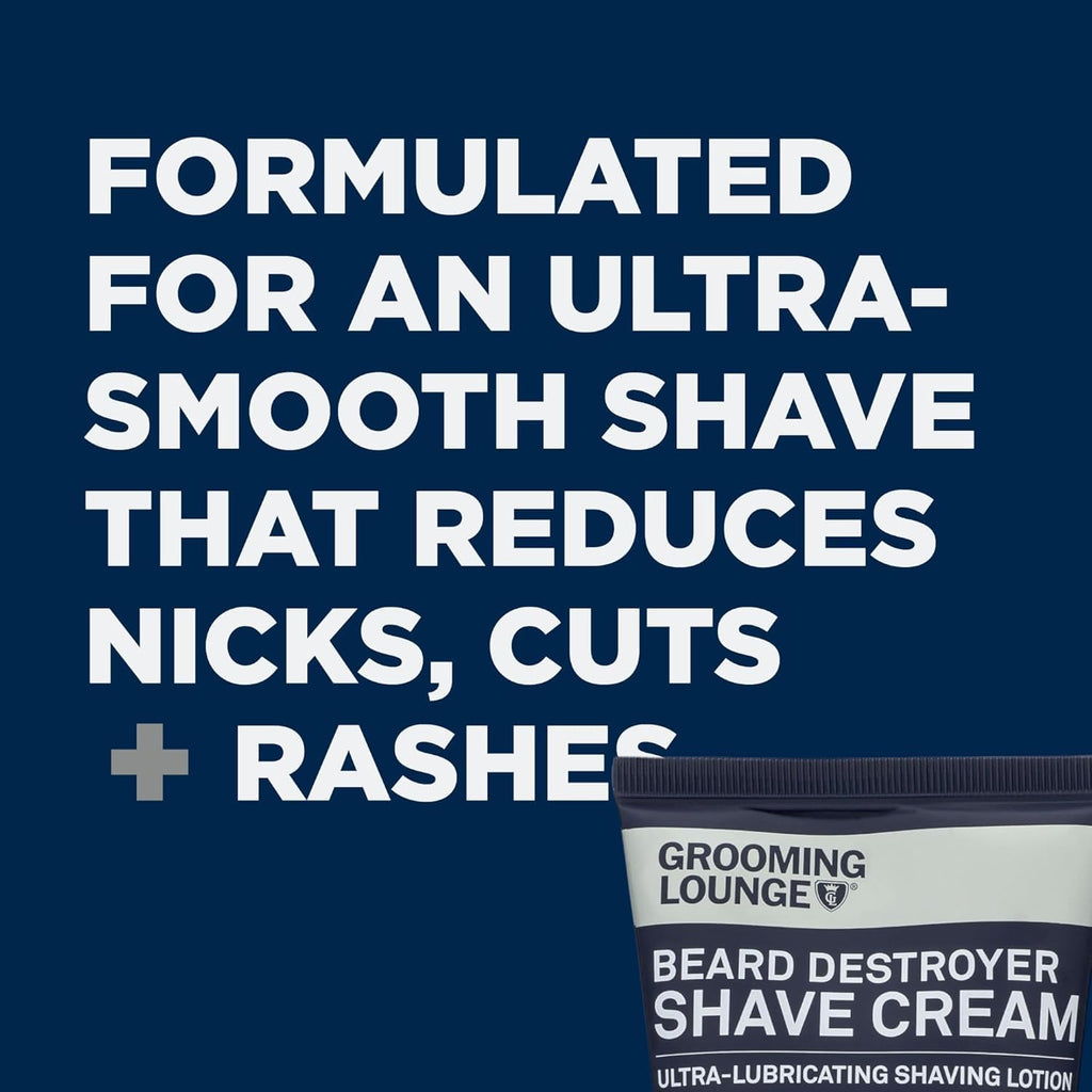 Grooming Lounge Beard Destroyer Shave Cream for Men - Bump, Irritation & Razor Burn Free Shaving Cream Sensitive Skin, Men Beard Care - Soft, Smooth, Easy Glide Low Shaving Foam Lather Formula, 3-Pack