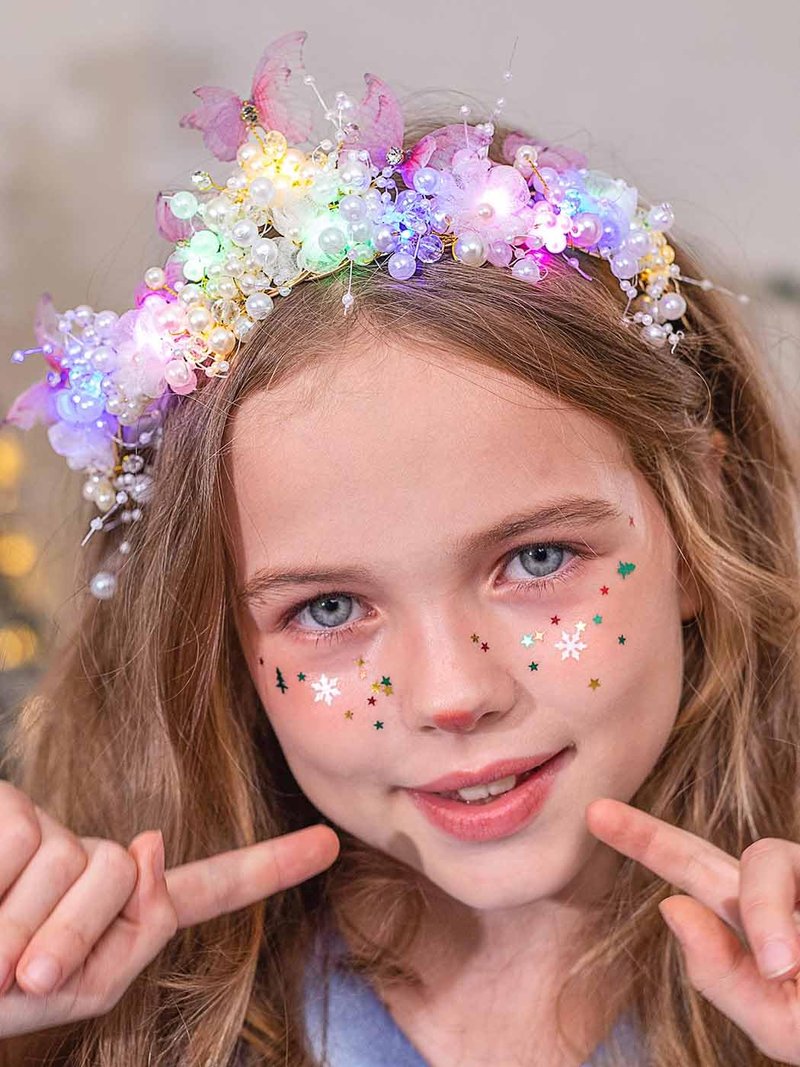 Yean Light up Butterfly Crown Flower Fairy Headband Gold Hair Accessories for Women and Girls