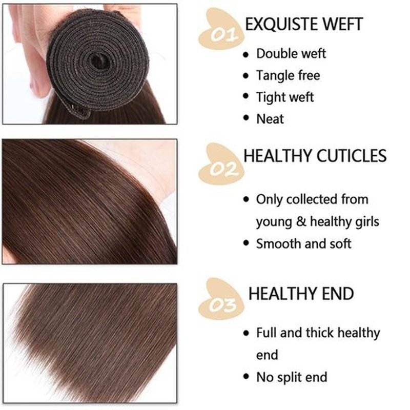 Raivide Color #4 Bundle Chocolate Brown Straight Human Hair Bundles Color #4 Dark Brown Straight Bundles Human Hair 16 18 20 Inch