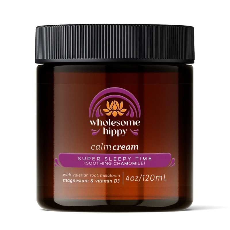 WHOLESOME HIPPY Super Sleepytime Calm Cream – Nighttime Body Butter with Magnesium, Melatonin, Valerian & Chamomile – Soothing Vegan Moisturizer for Bedtime Routine – 4oz