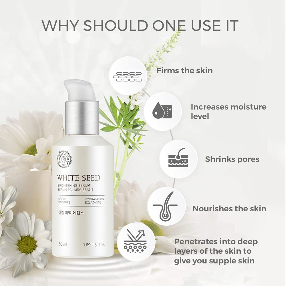 The Face Shop Whiteseed Brightening Serum | Deep Skin Brightening, Boost Moisturization & Pore Minimize | Skin Texture & Clarity Improvement, Dullness Reducing, 1.69 Fl Oz