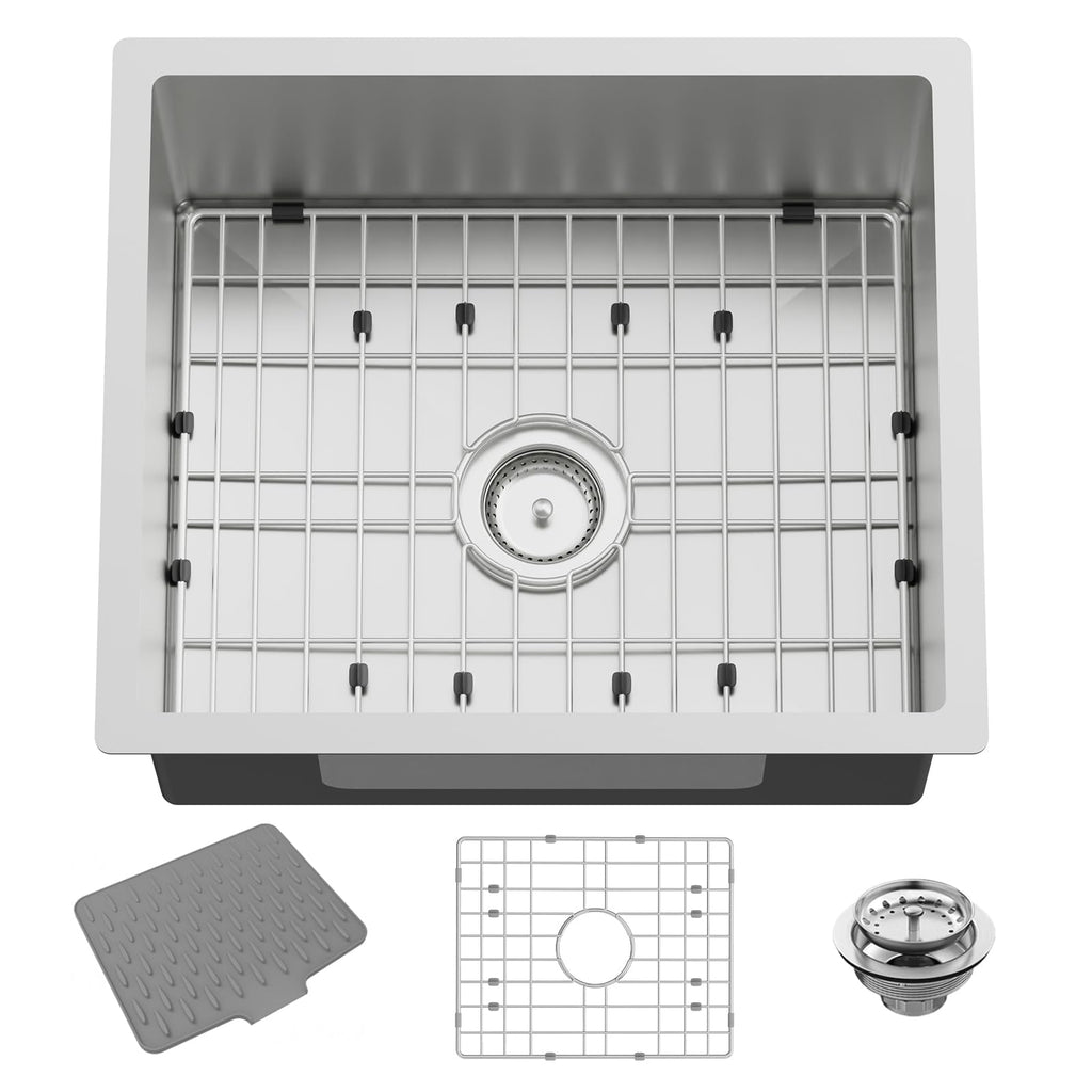 21x18In Stainless Steel Kitchen And Bar Sink - Small Undermount Single Bowl Drop In Staylish Kitchen&Bar Sink Ideal Choice For Small Space, Prep Area, RV With Bottom Grid,Soap Mat And Drain Assembly