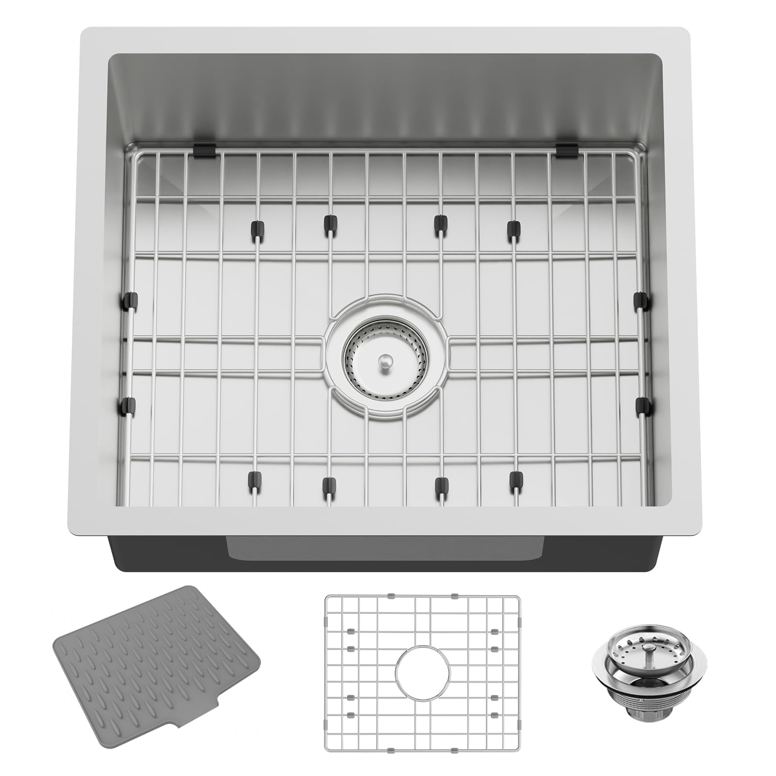 21x18In Stainless Steel Kitchen And Bar Sink - Small Undermount Single Bowl Drop In Staylish Kitchen&Bar Sink Ideal Choice For Small Space, Prep Area, RV With Bottom Grid,Soap Mat And Drain Assembly