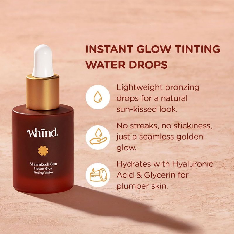 WHIND Marrakech Sun Instant Glow Face Tanner - Lightweight, Streak-Free Bronzing Drops - 1oz / 30ml